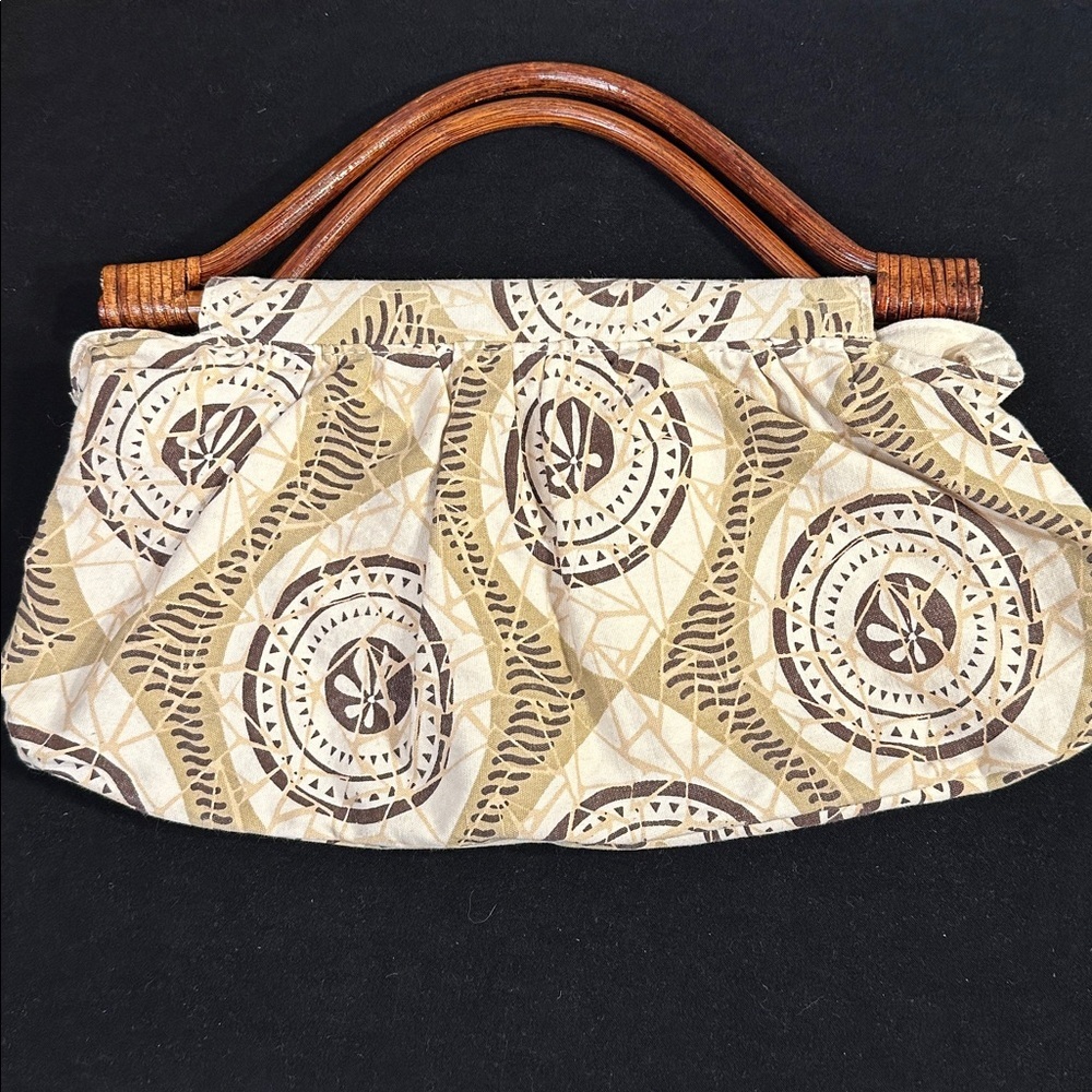 Zoe & Zac Boho Patterned Clutch with Wooden Handles